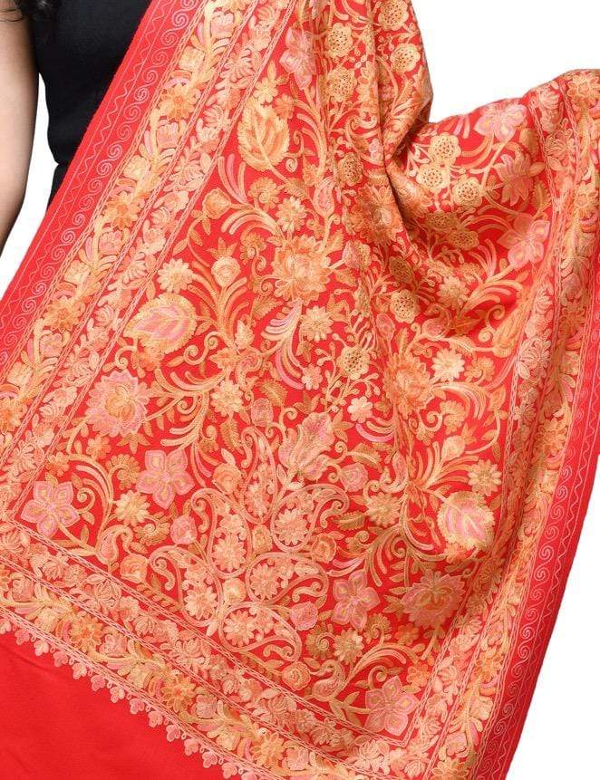 Pashwool Womens Kashmiri Embroidery Stole, Soft And Warm, Woollen Stole Red - Image 2