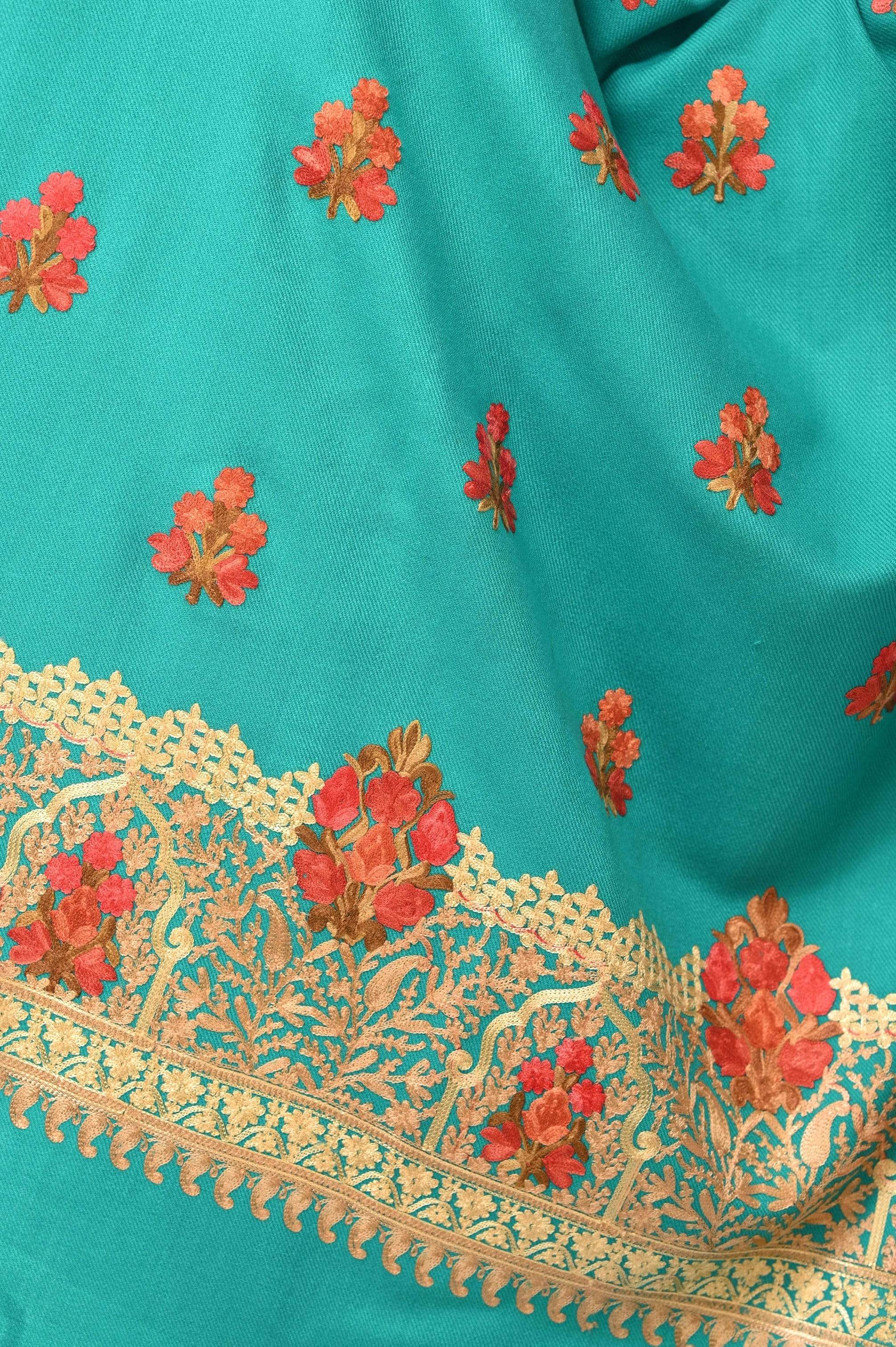 Pashwool Womens Kashmiri Embroidery Stole, Soft And Warm, Woollen Aqua Blue - Image 2