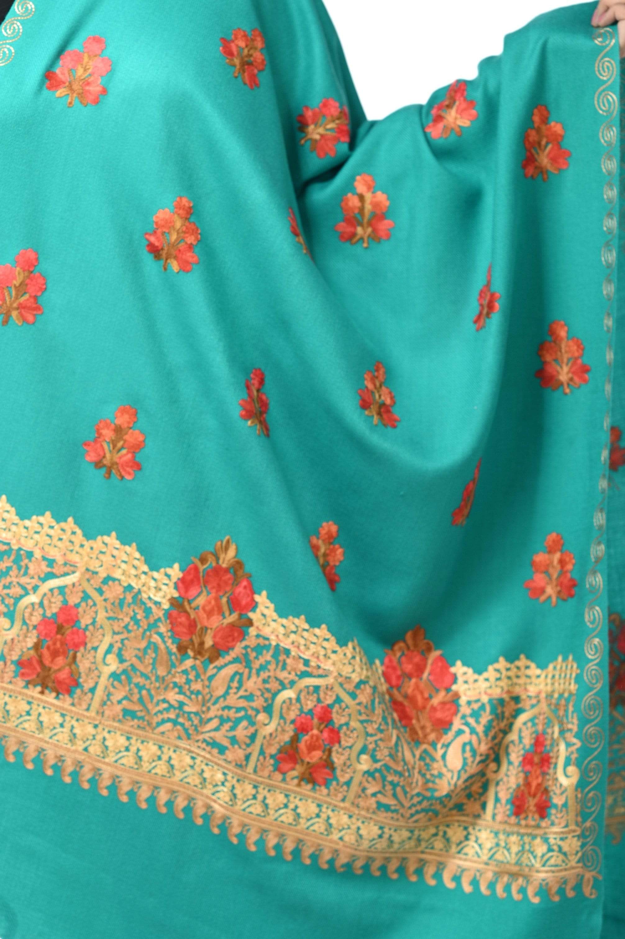 Pashwool Womens Kashmiri Embroidery Stole, Soft And Warm, Woollen Aqua Blue - Image 5