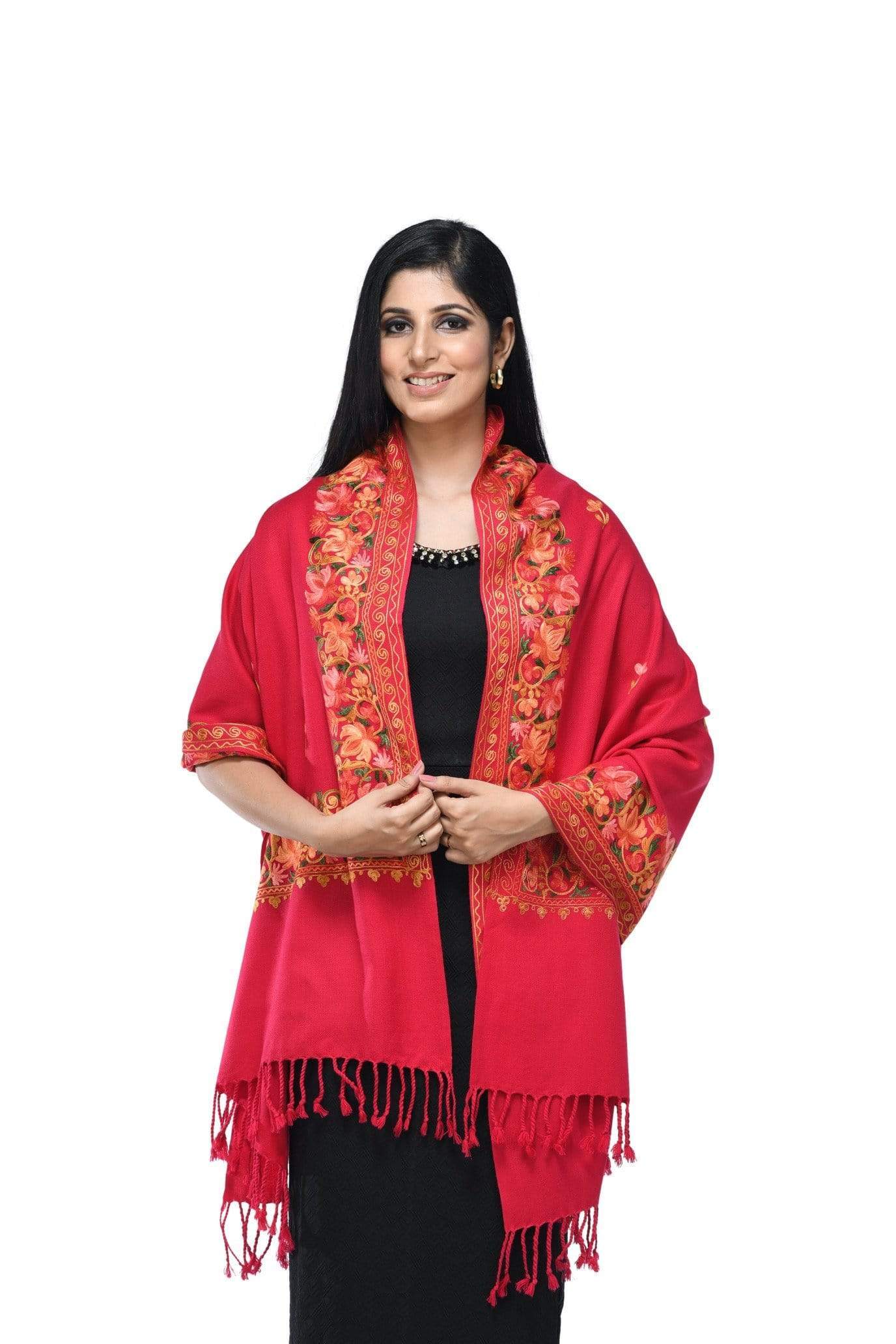 Pashwool Womens Kashmiri Embroidery Stole, Soft And Warm, Woollen Stole Pink - Image 3