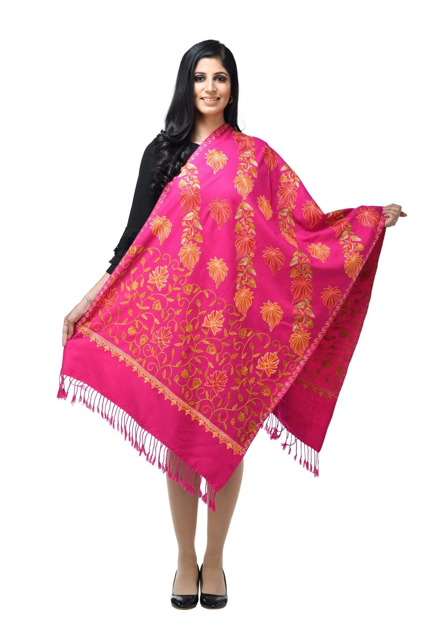 Pashwool Womens Kashmiri Embroidery Stole, Soft And Warm, Woollen Stole, Majenta