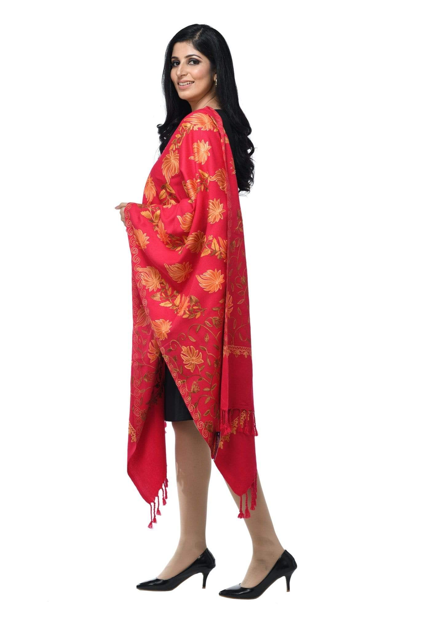 Pashwool Womens Kashmiri Embroidery Stole,Warm, Woollen Stole, Pink - Image 4