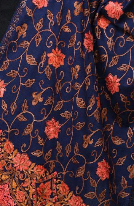 Pashwool Womens Kashmiri Embroidery Woollen Stole, Soft And Warm, Navy Blue - Image 3