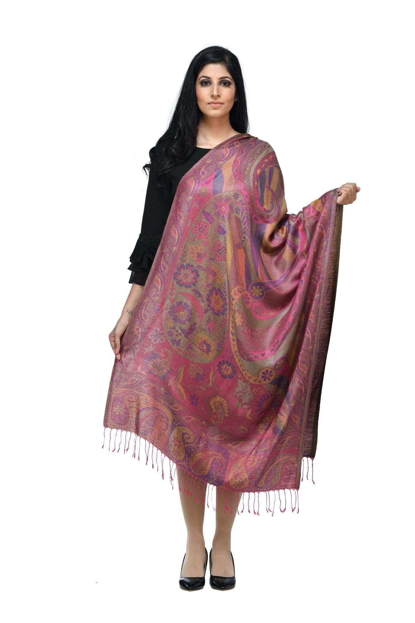 Pashwool Womens Silky Soft Stole, With Ethnic Weave Design