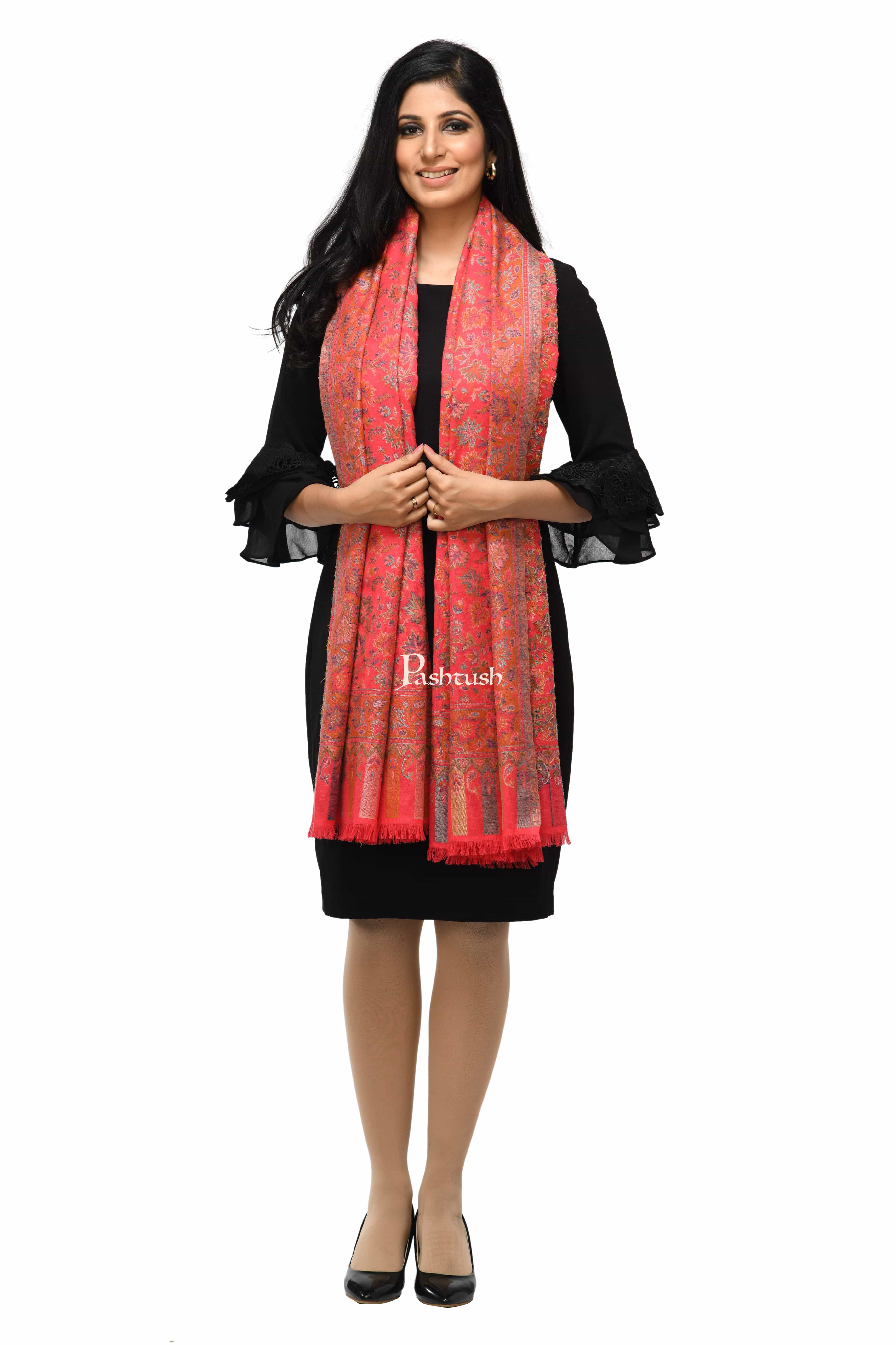 Pashwool Womens Woollen Ethnic Design Shawl, Soft And Warm, Light Weight, Pink - Image 3