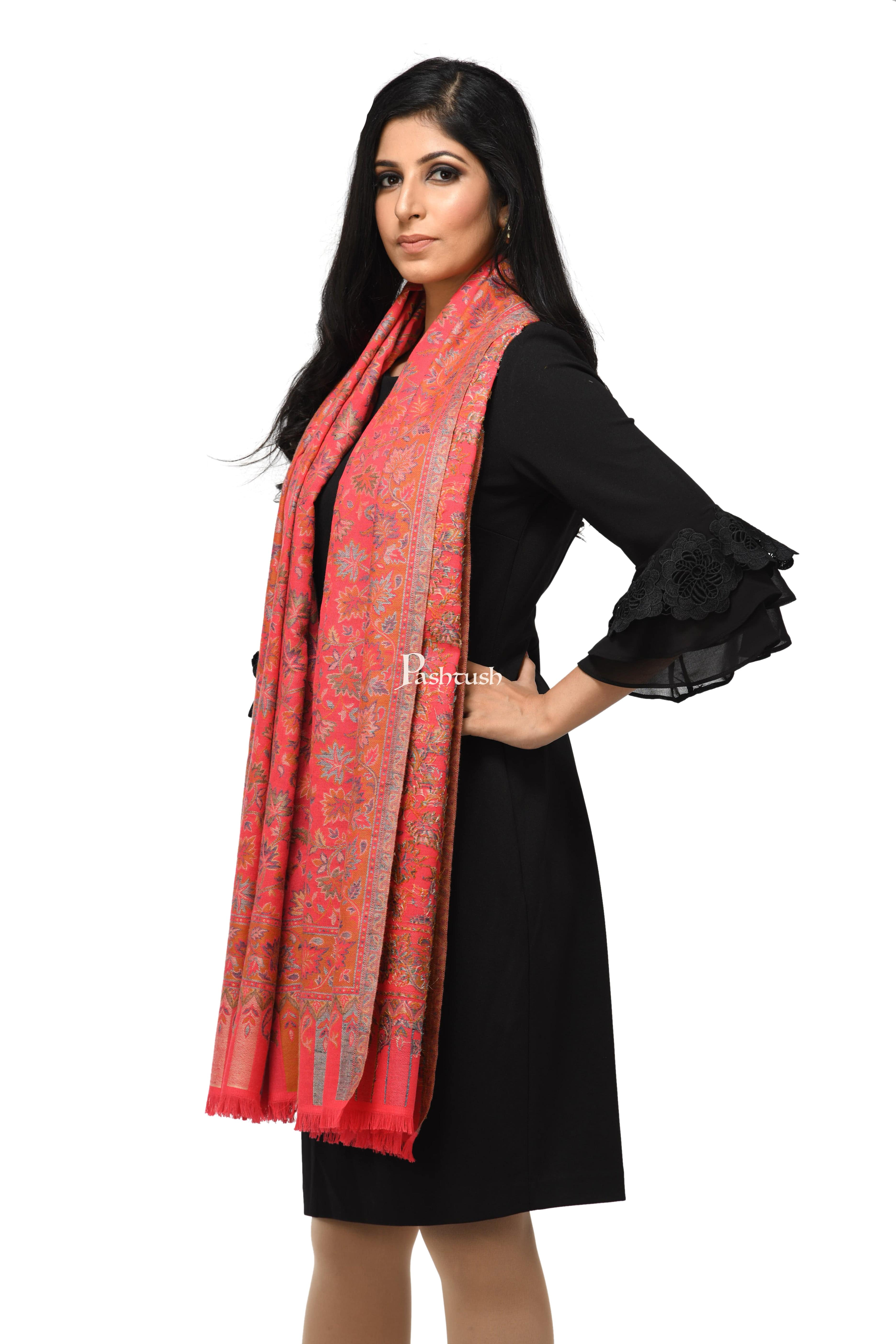 Pashwool Womens Woollen Ethnic Design Shawl, Soft And Warm, Light Weight, Pink - Image 4