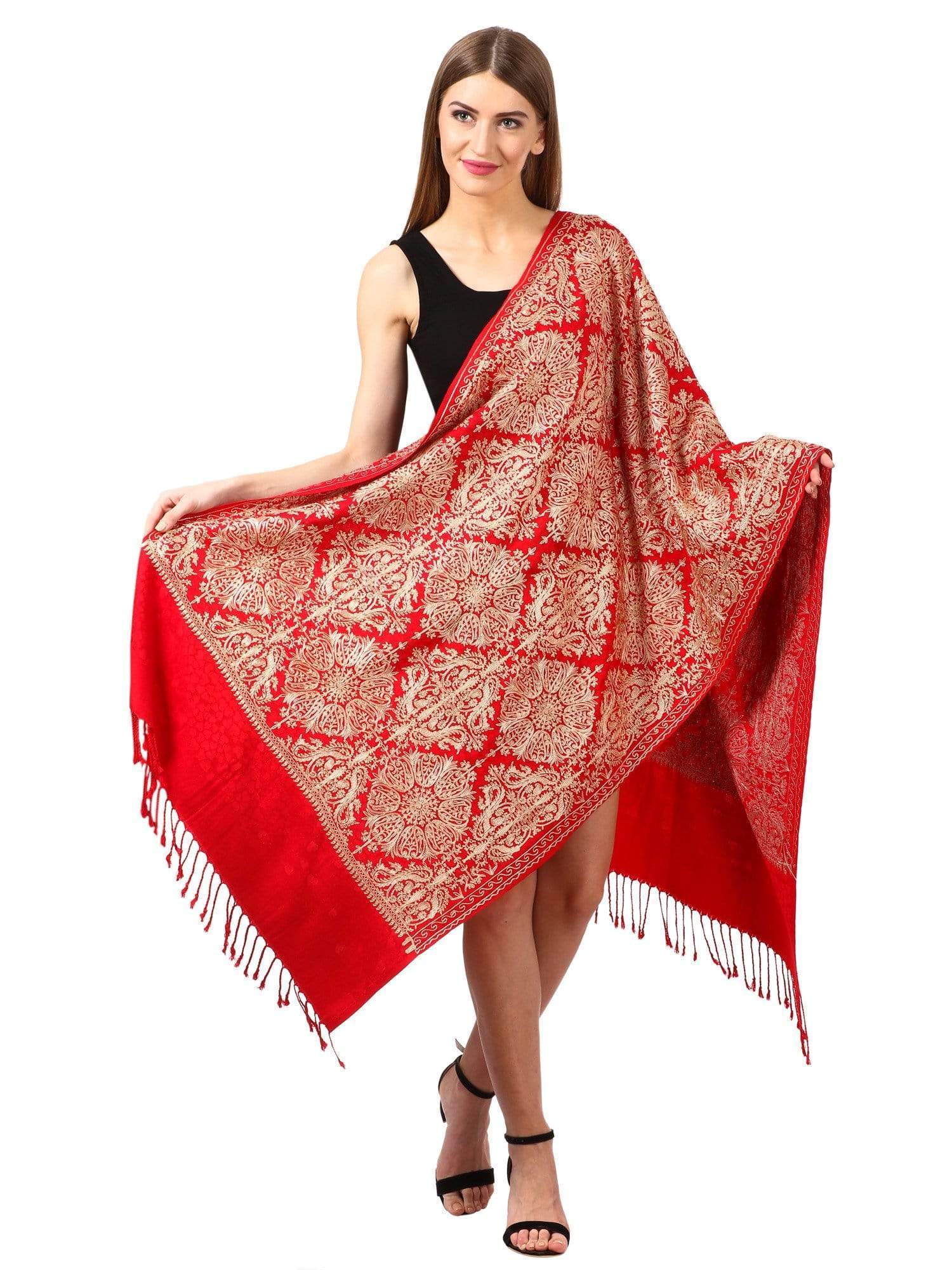Pashtush Womens Embroidered Bamboo Scarf, Soft Faux Pashmina, Scarlet Red - Image 3