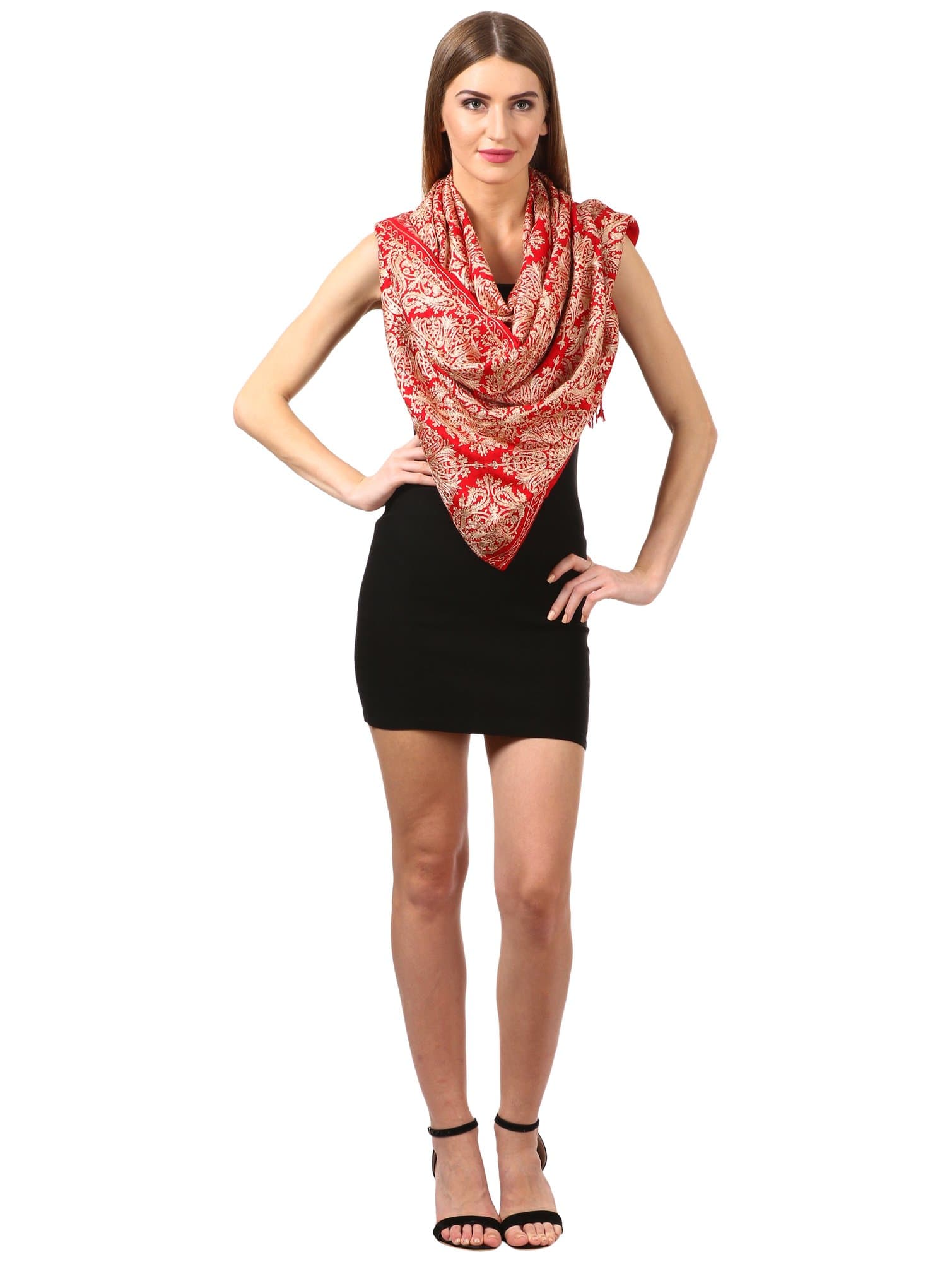 Pashtush Womens Embroidered Bamboo Scarf, Soft Faux Pashmina, Scarlet Red - Image 4
