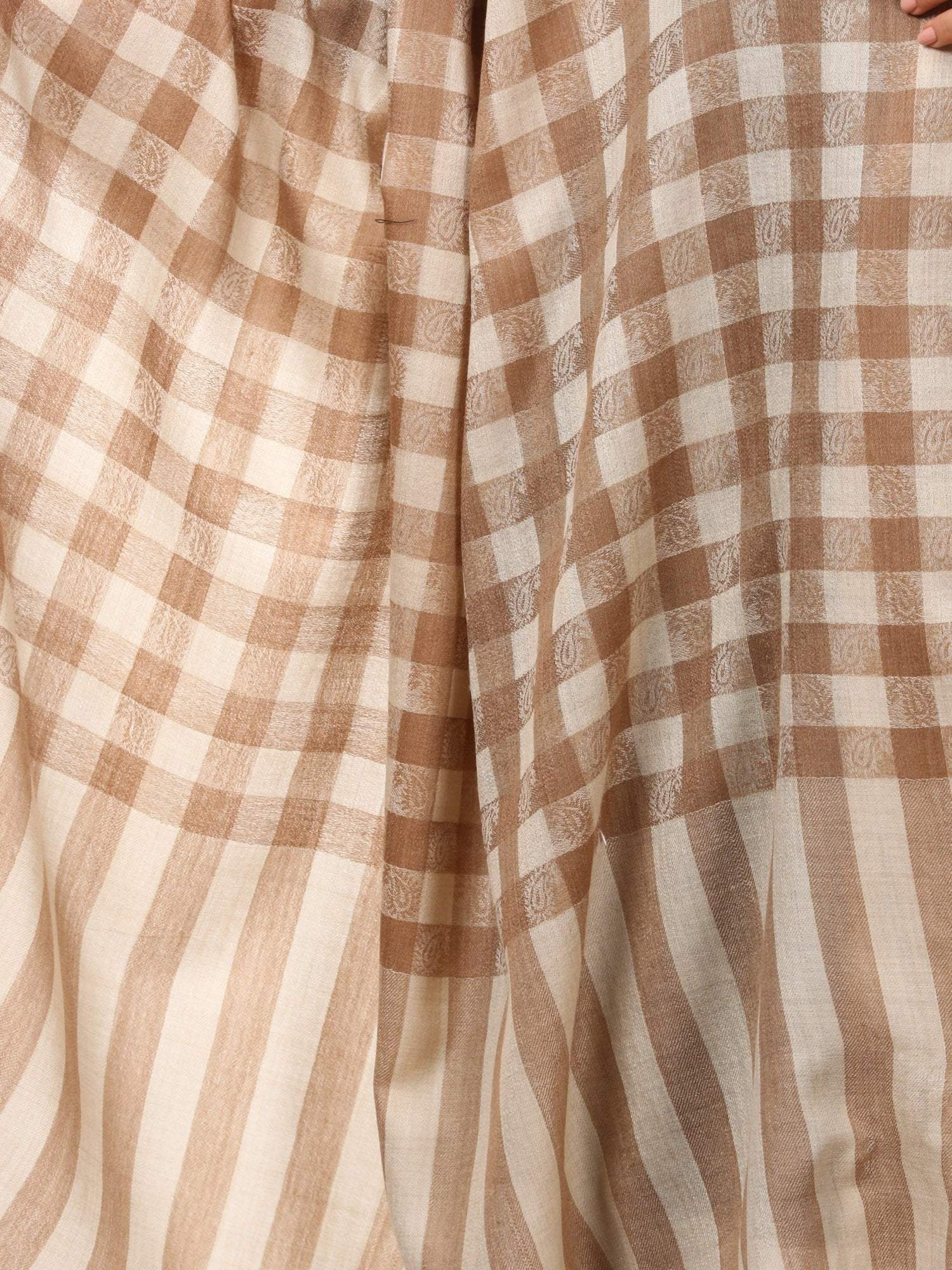 Pashtush Womens Extra Fine Wool Shawl, Checkered, Soft And Warm (Taupe) - Image 6
