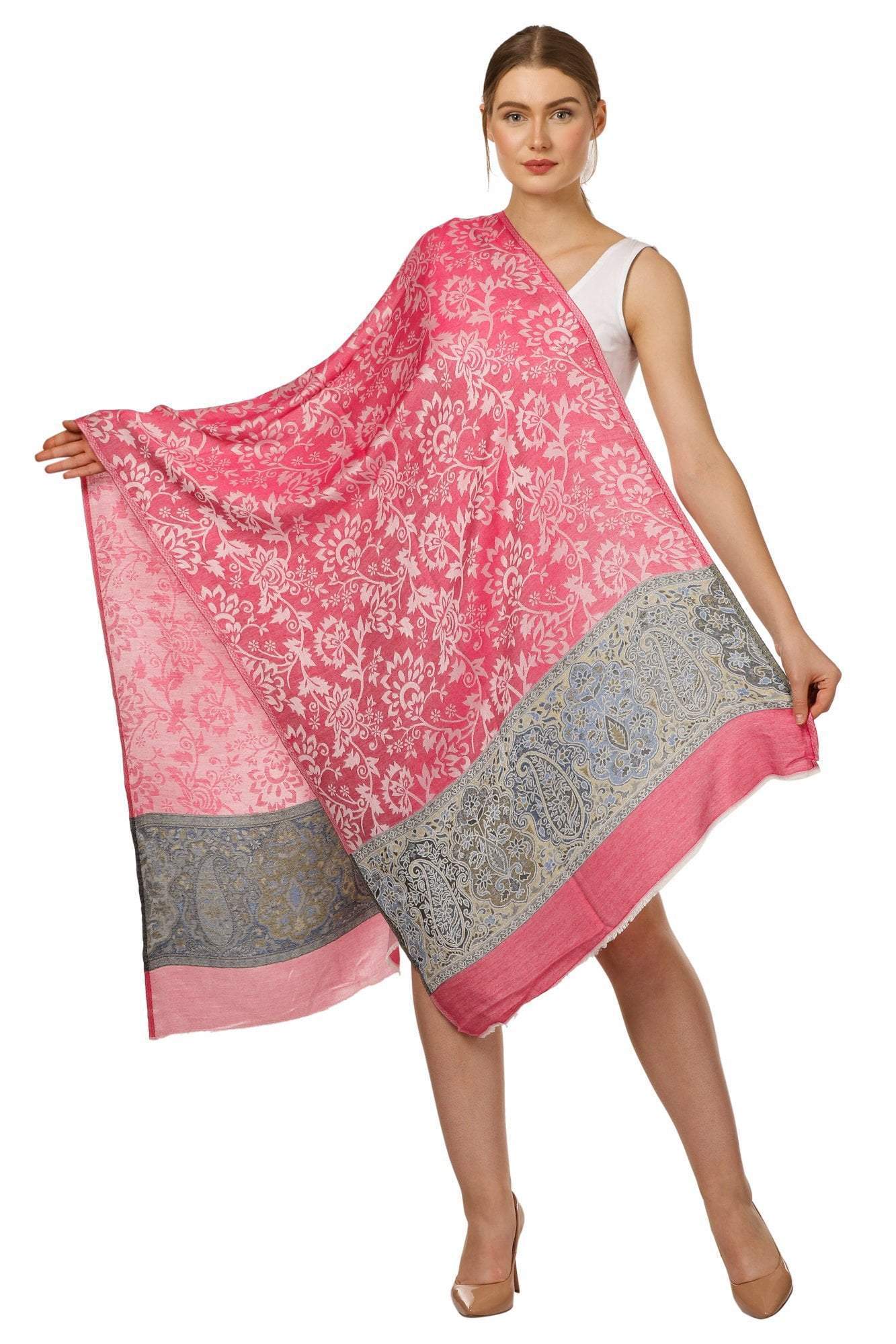 Pashtush Womens Fine Bamboo Jacquard Scarf, Reversible, Multicoloured - Flamingo Pink - Image 4