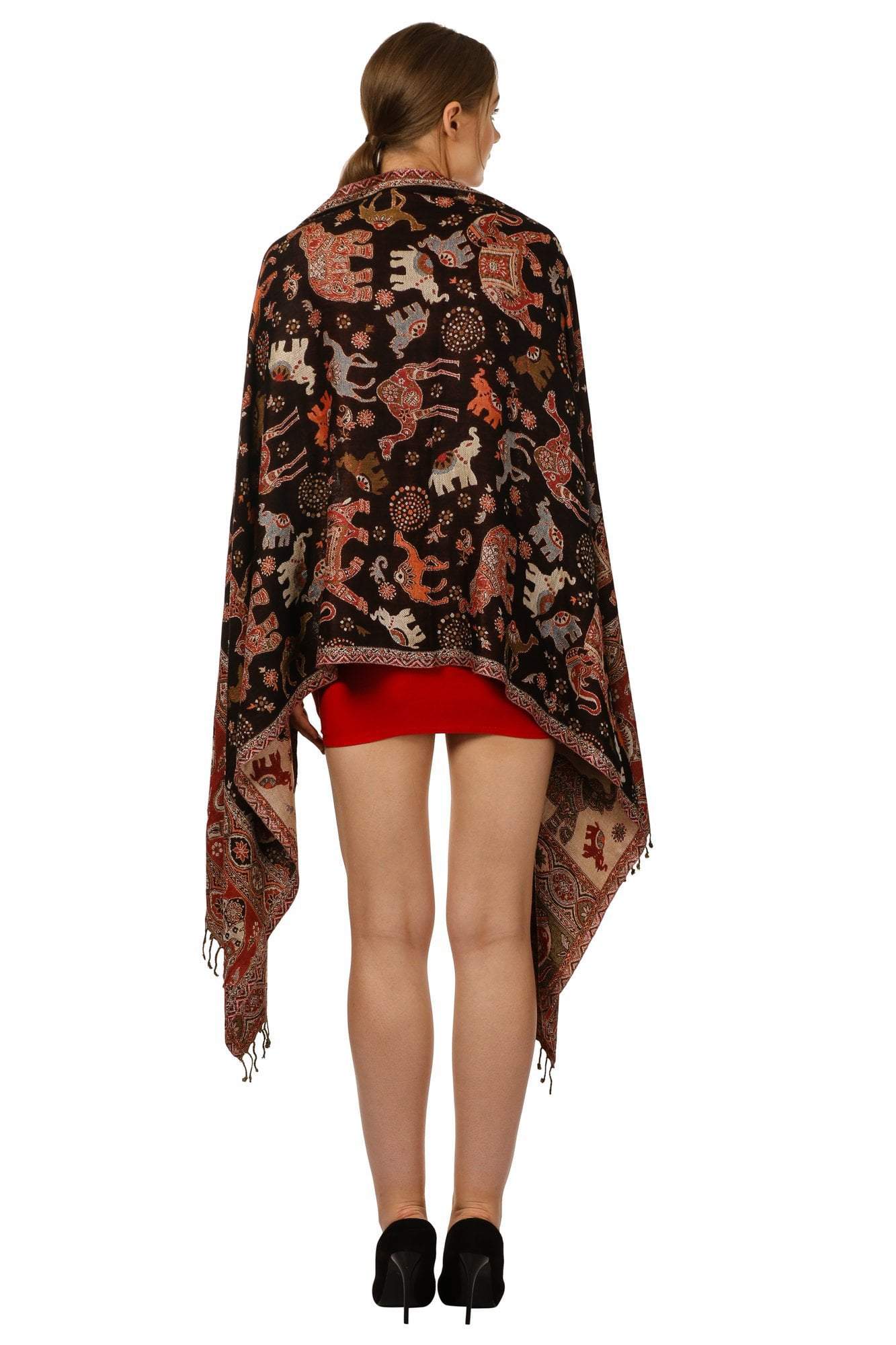PASHTUSH WOMENS BAMBOO REVERSIBLE STOLE, TRIBAL ELEPHANTS - Image 4