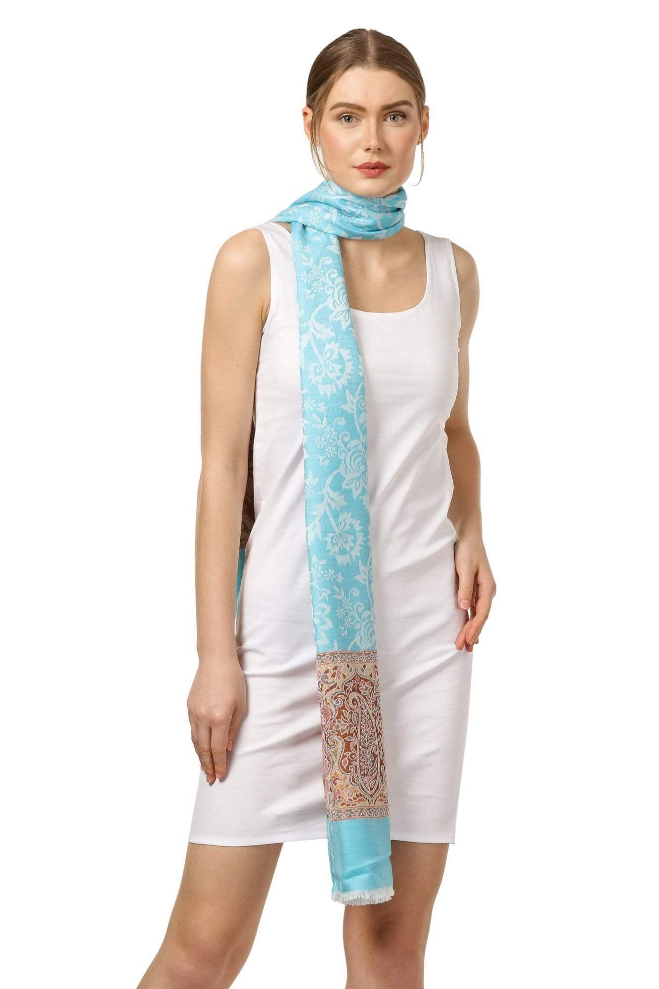 Pashtush Womens Fine Bamboo Jacquard Scarf, Reversible, Multicoloured - Aqua Blue - Image 5