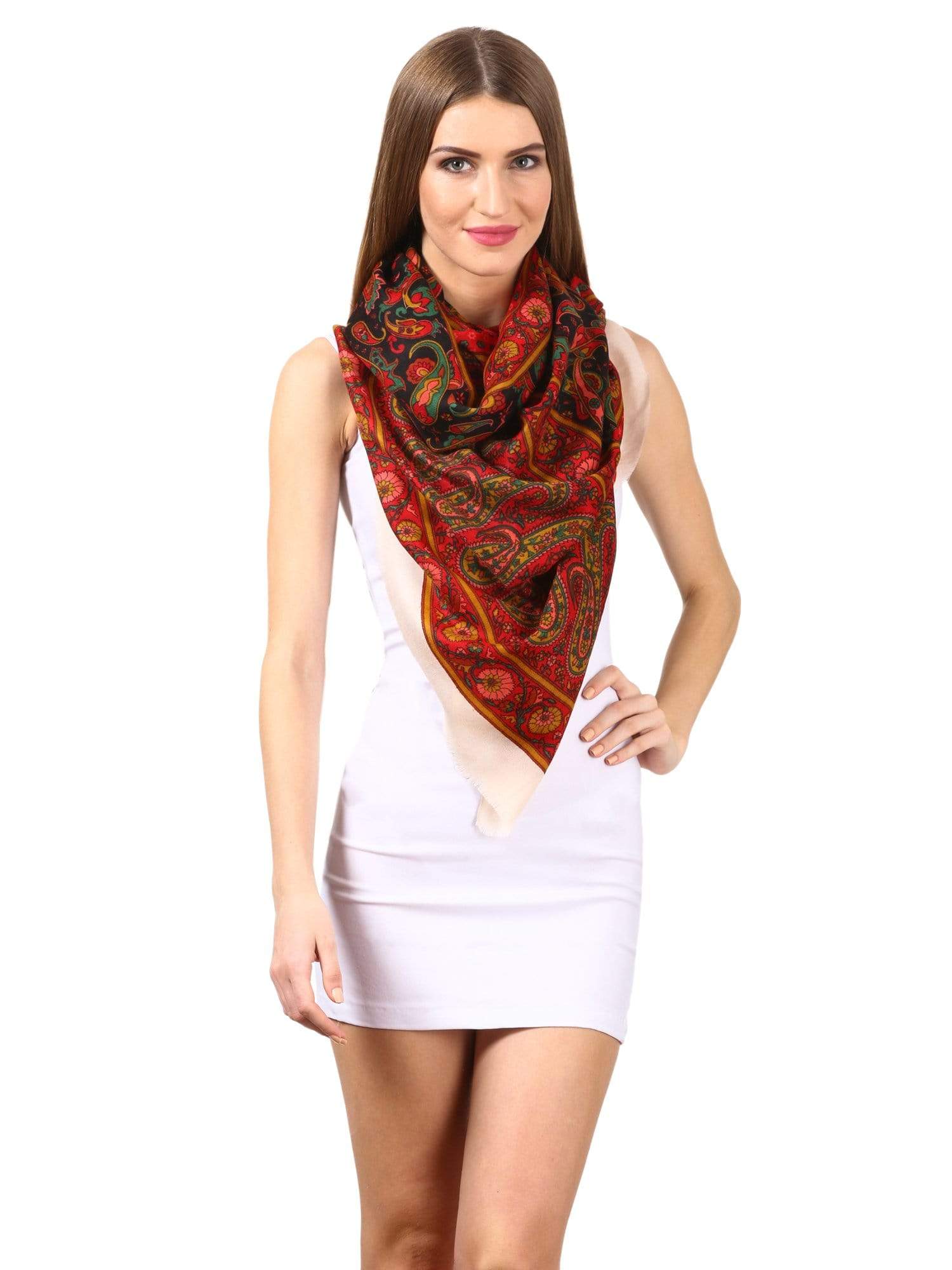 Pashtush Womens Fine Wool Blended Printed Stole Scarf Black Black - Image 3