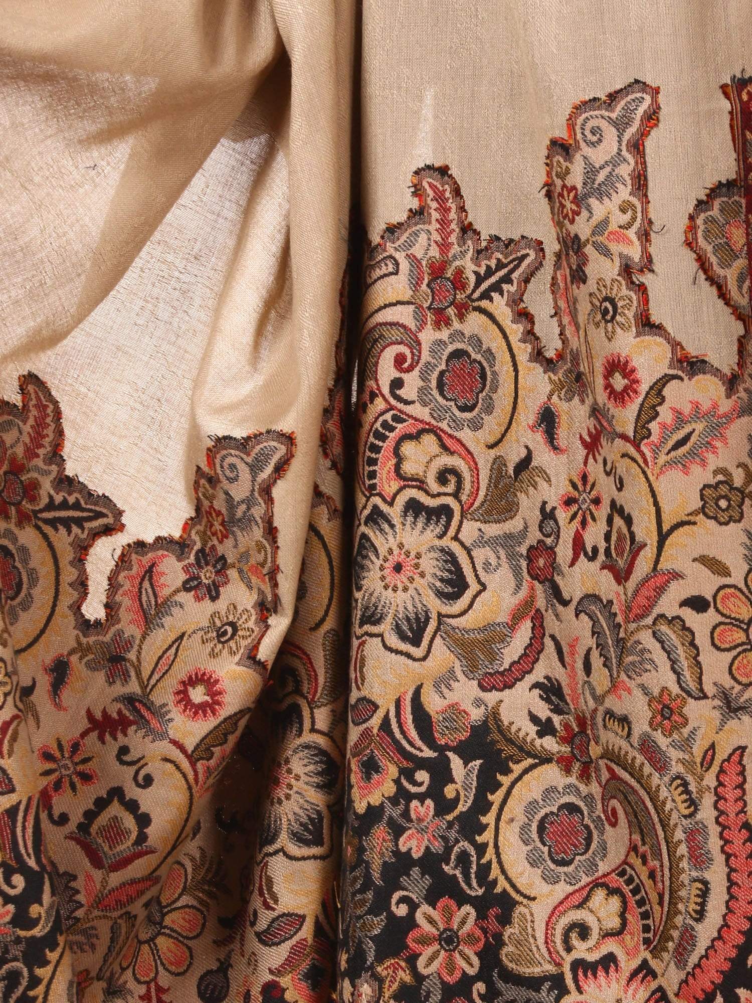 Pashtush Womens Floral Jacquard Twin Coloured Shawl Black Beige - Image 10