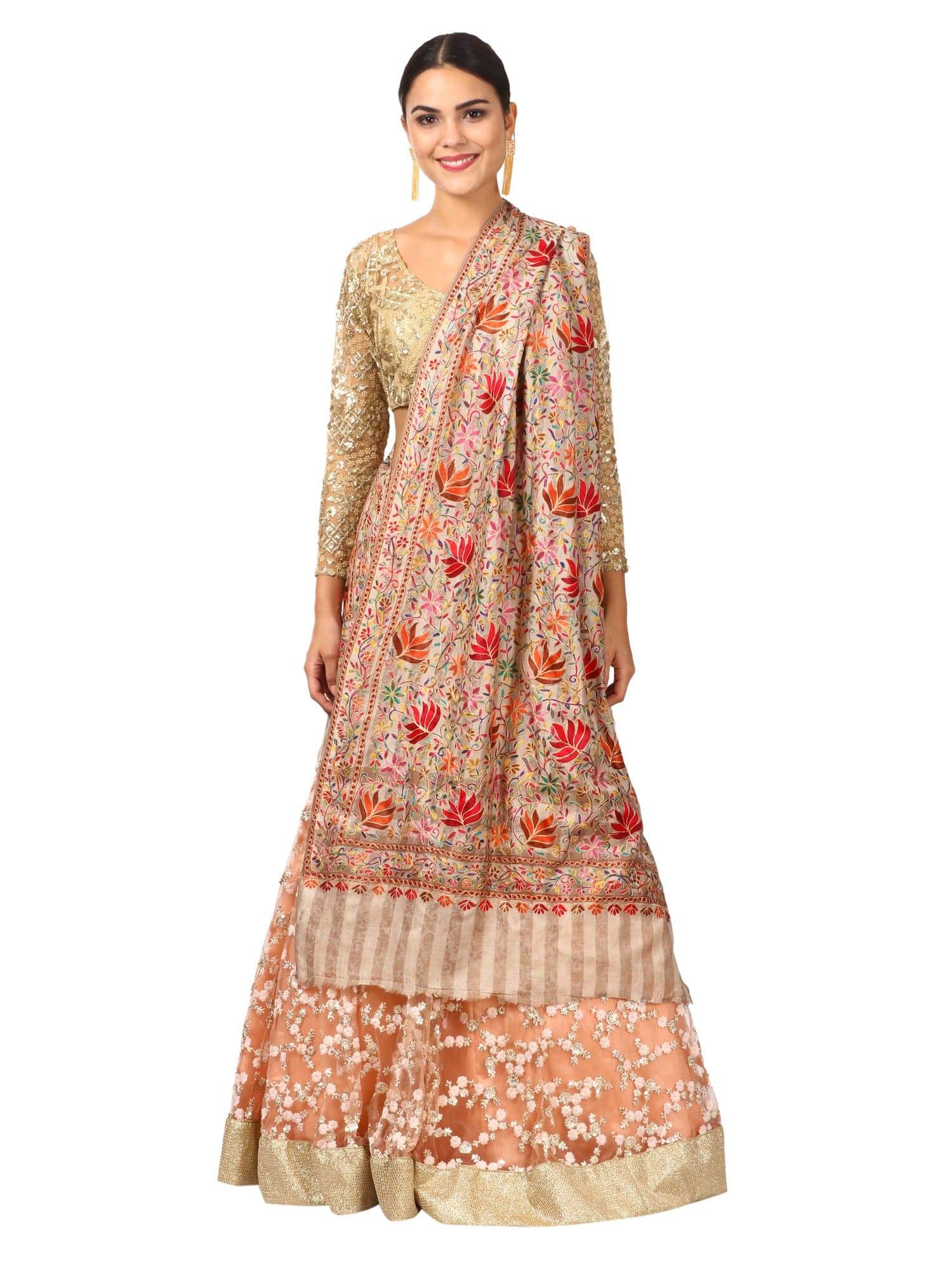 Pashtush Womens Hand Embroidery Nalki Stole, Multicoloured - Image 10