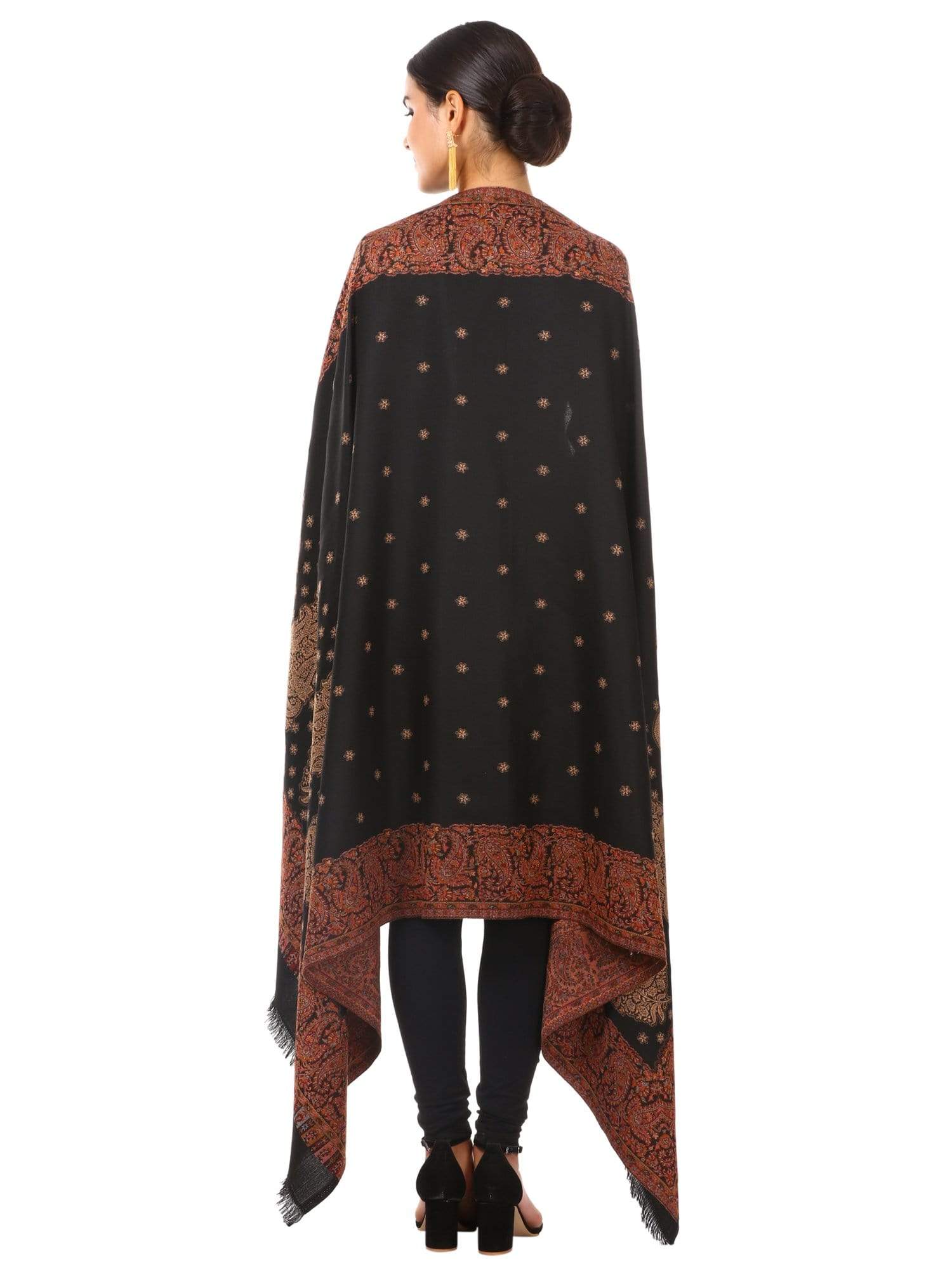 Pashtush Womens Jamawar Shawl, Soft Faux Pashmina Black - Image 3