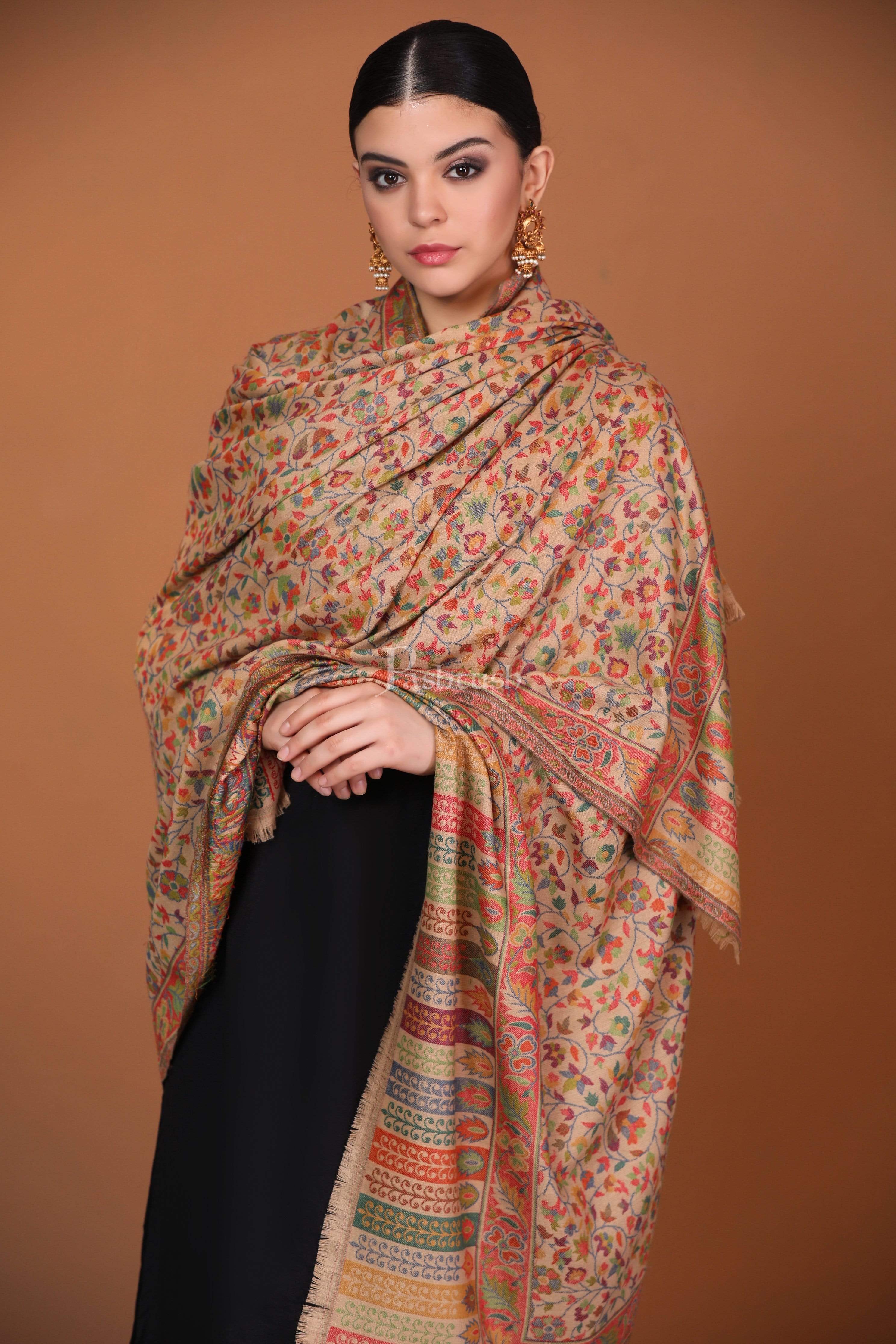 Pashtush Womens Ethnic Shawl, Faux Pashmina, Soft And Warm, Beige - Image 3