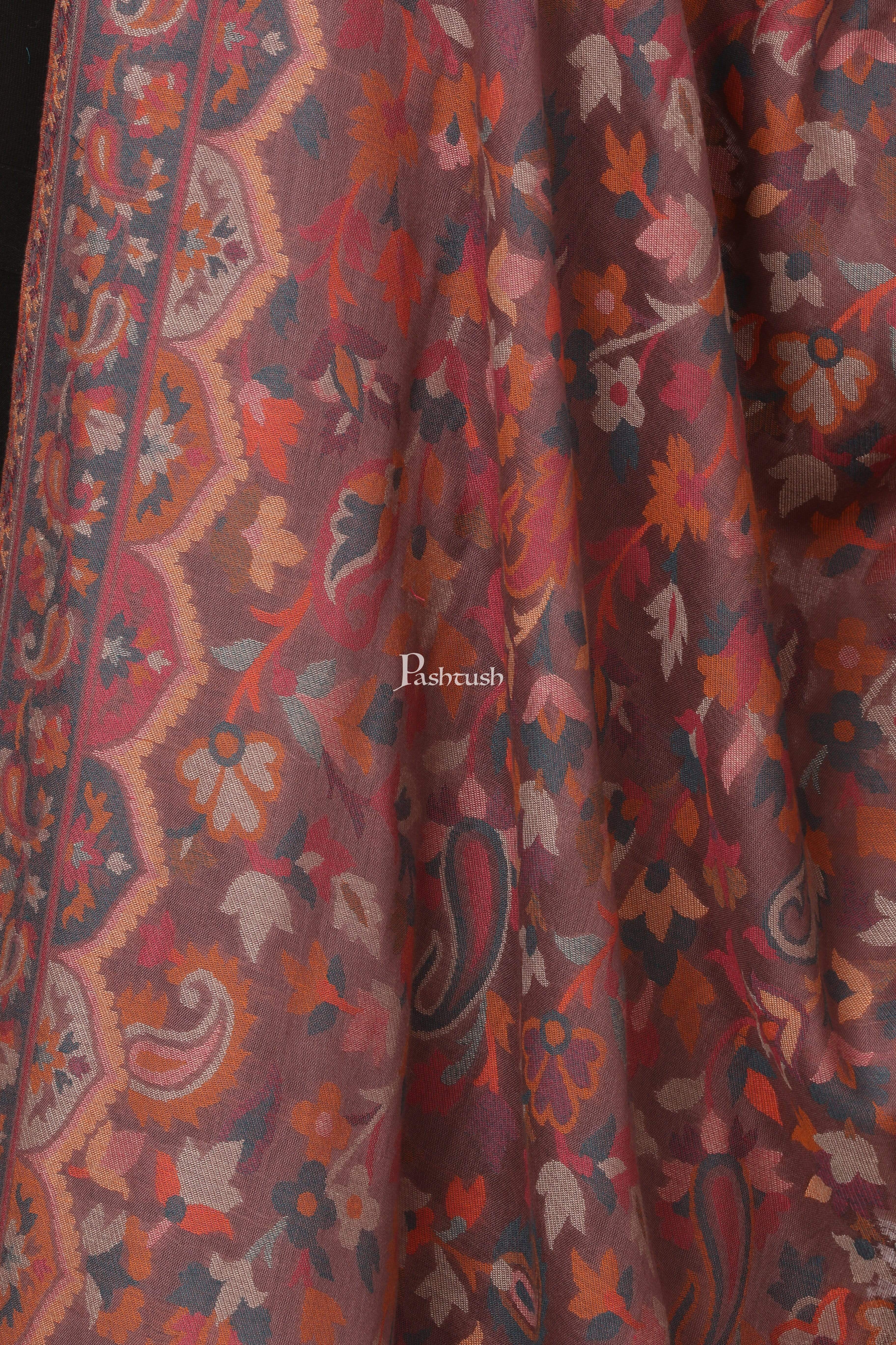 Pashtush Womens Ethnic Shawl, Faux Pashmina, Soft And Warm, Dusky Fawn Maroon - Image 4