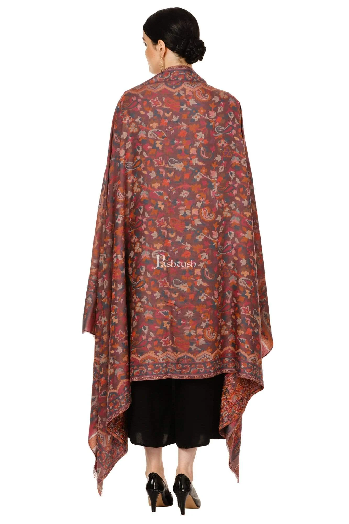 Pashtush Womens Ethnic Shawl, Faux Pashmina, Soft And Warm, Dusky Fawn Maroon - Image 5