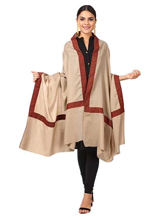 Pashtush Womens Patchwork Neemdaur Shawl Beige