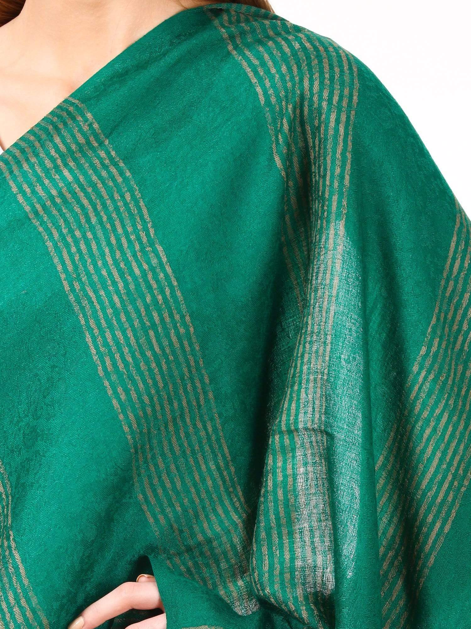 Pashtush Women'S Reversible Stole, With Stripes, Bottle Green Colour - Image 2