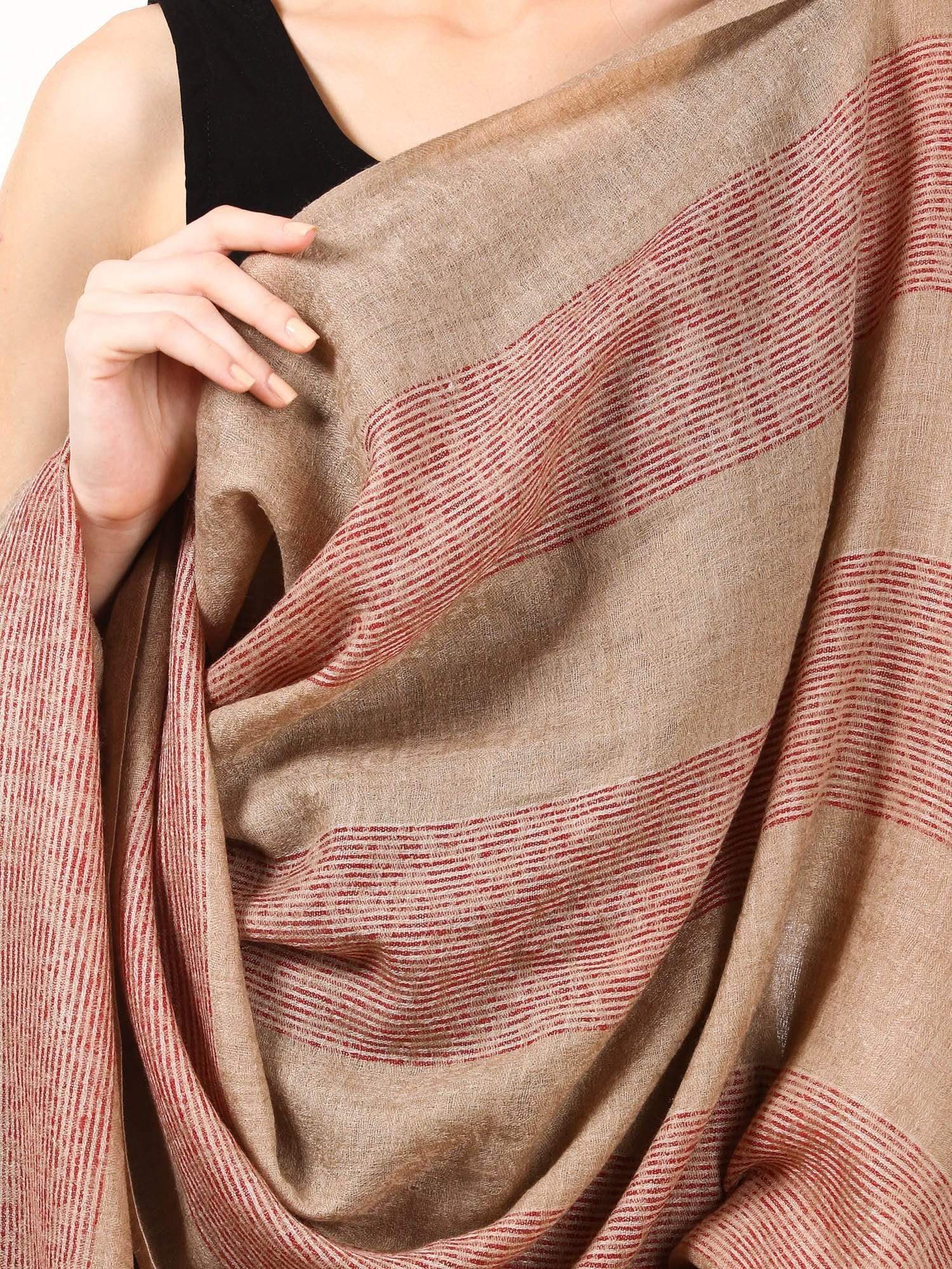 Pashtush Women'S Reversible Stole, With Stripes, Wool  (Maroon) Beige - Image 2