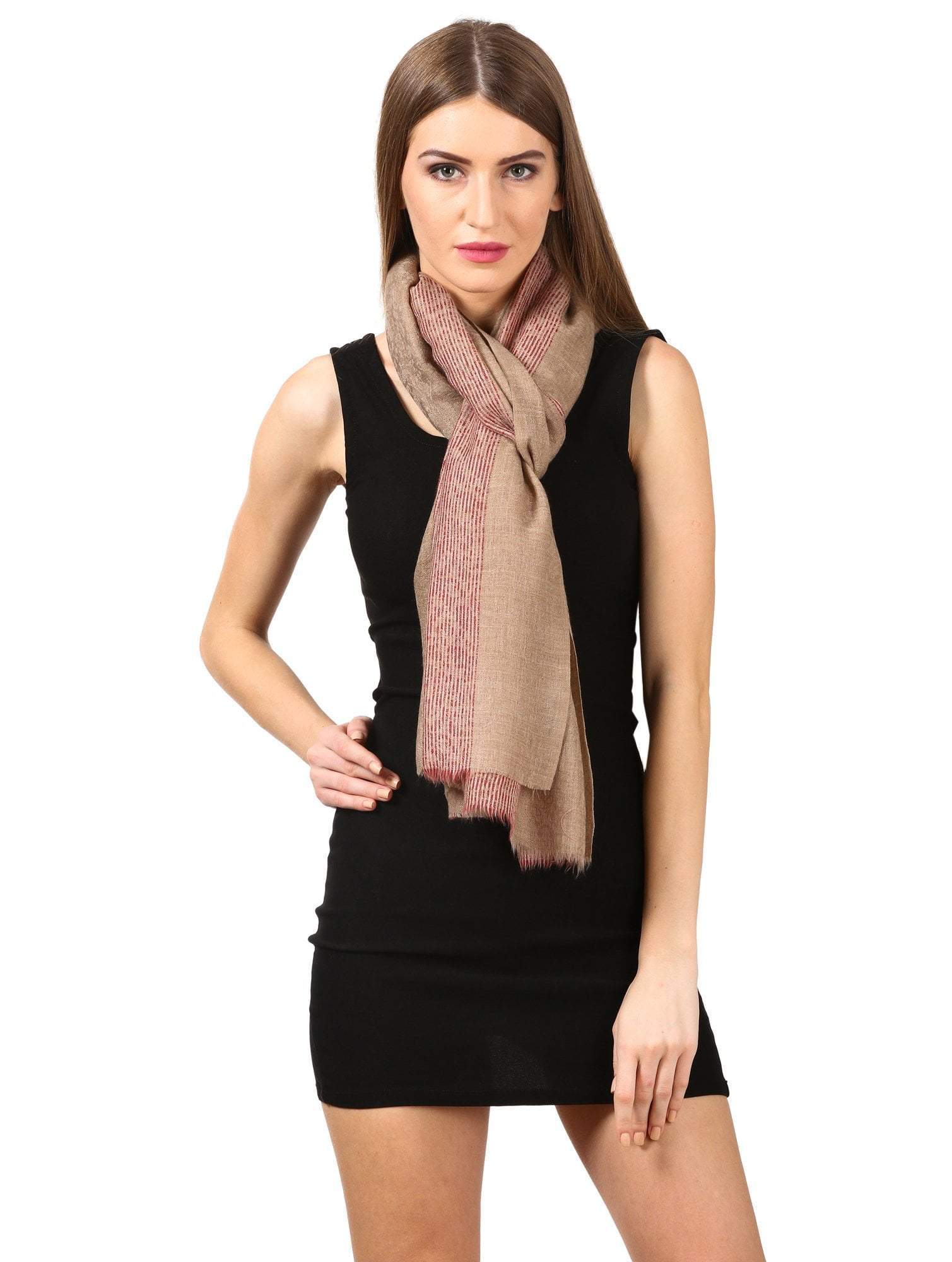 Pashtush Women'S Reversible Stole, With Stripes, Wool  (Maroon) Beige - Image 5