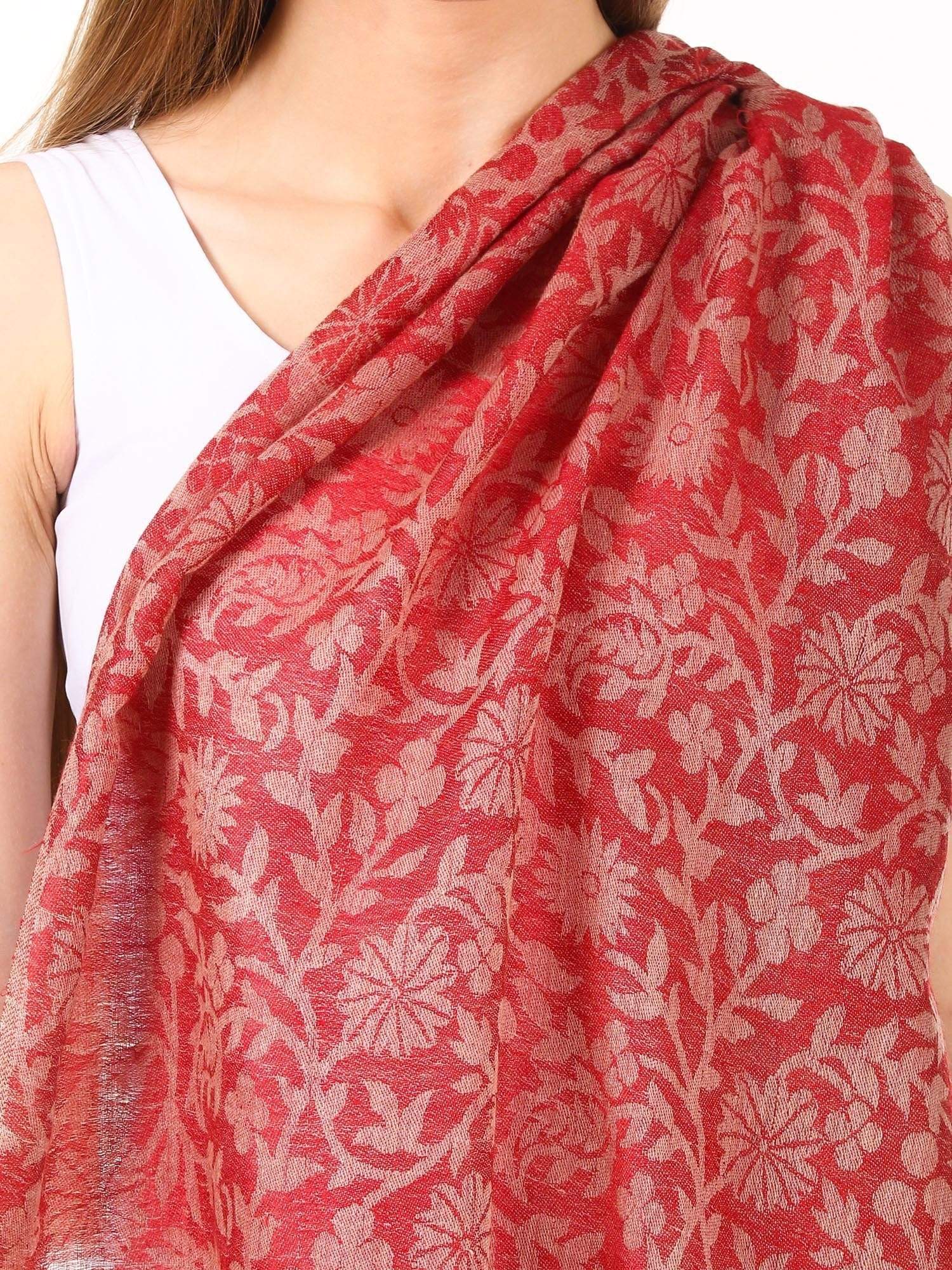 Pashtush Women'S Silk-Fine Wool Reversible Floral Scarf, Soft And Warm, Morning Red - Image 2