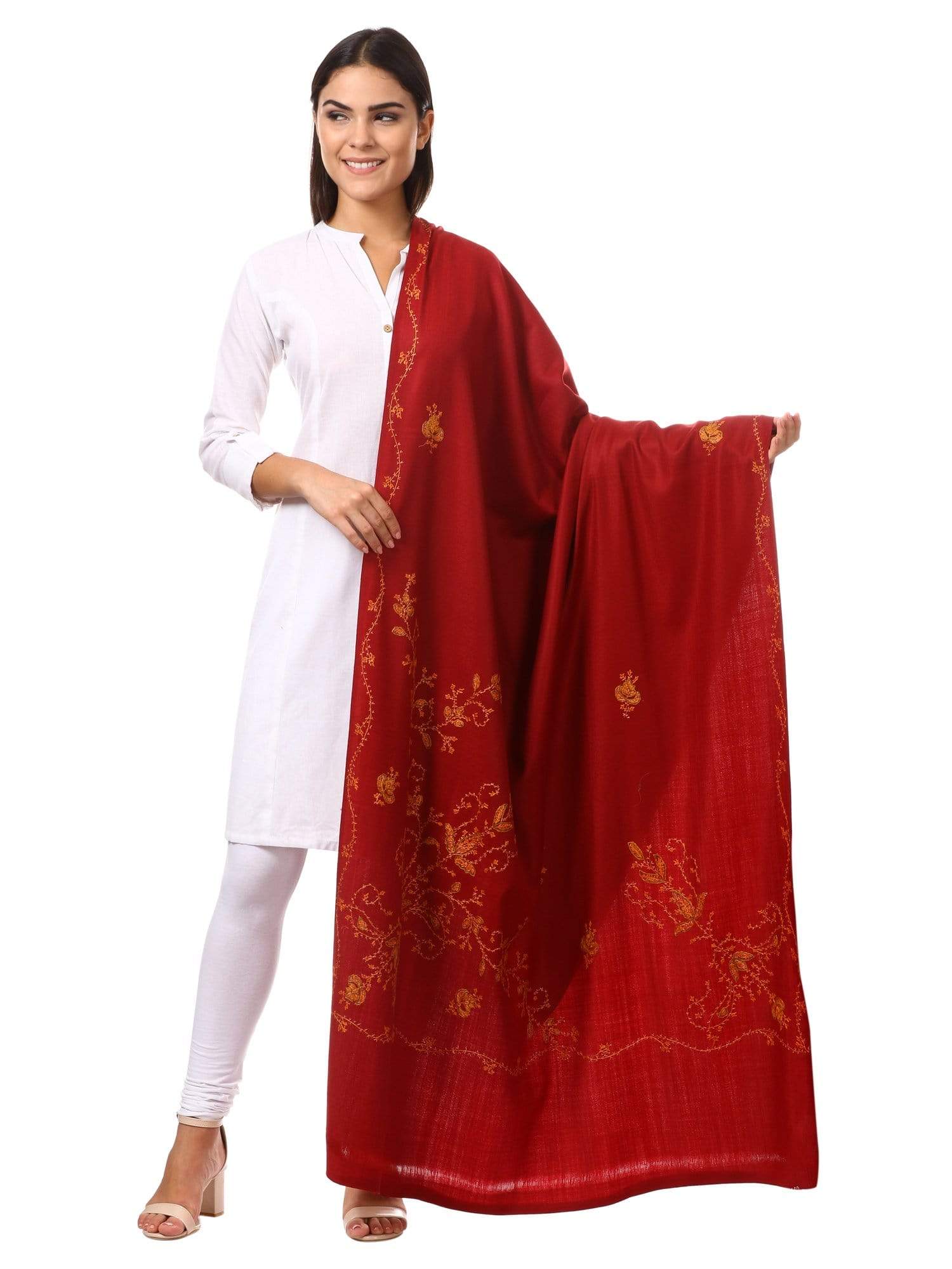 Pashtush Women'S Wool Shawl, Hand Embroidery, 100% Hand-Made (Maroon) Red - Image 3