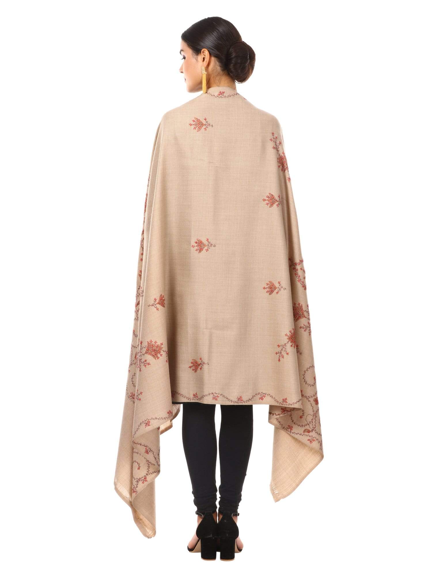 Pashtush Women'S Wool Shawl, Hand Embroidery, 100% Hand-Made (Taupe) Beige - Image 3