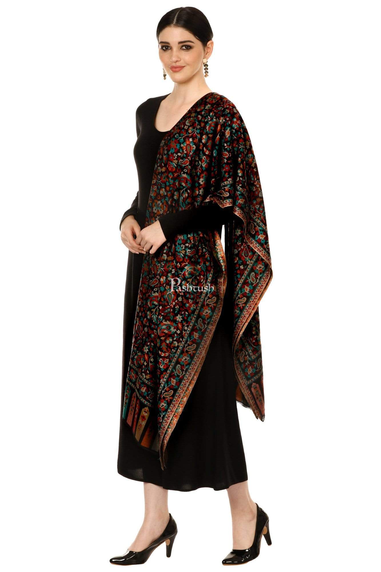 Pashtush Womens Ethnic Shawl, Faux Pashmina Shawl, Soft And Warm (Black) - Image 4