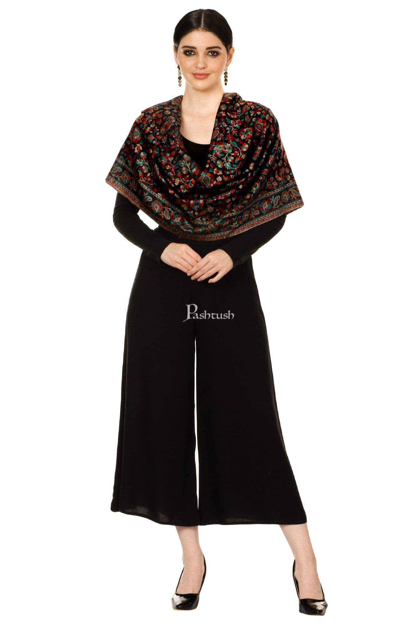 Pashtush Womens Ethnic Shawl, Faux Pashmina Shawl, Soft And Warm (Black) - Image 5
